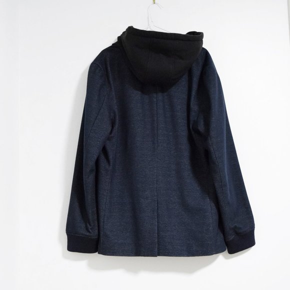 Dark Faux Denim Double Layer Hooded Sweatshirt Jacket | Size L - Picture 8 of 12